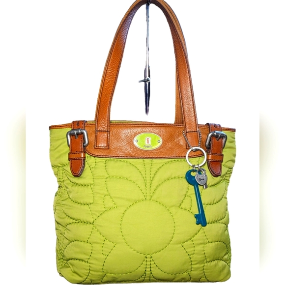 Fossil 🗝️Key-Per Quilted Green Handbag Purse - Picture 1 of 13
